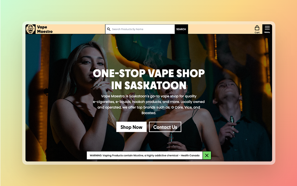 Vape shop website design Saskatoon
